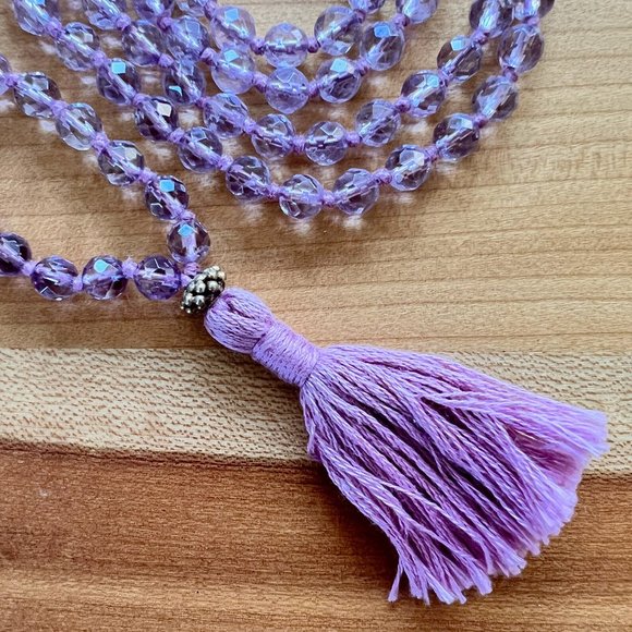 Amethyst Hand-Knotted Faceted Bead Mala Necklace